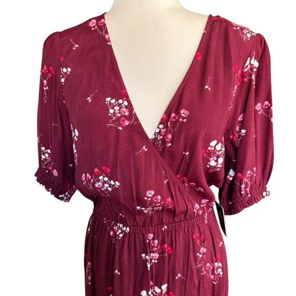 Express Dress Maxi Burgundy floral Splice Neckline M Cottagecore Bohemian - Picture 2 of 12